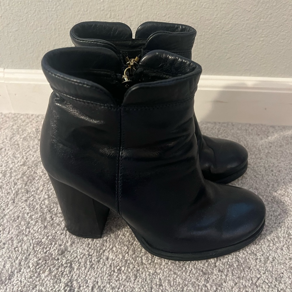 Leather dark navy, almost black, booties bought in Milan, Italy from Bata size 6